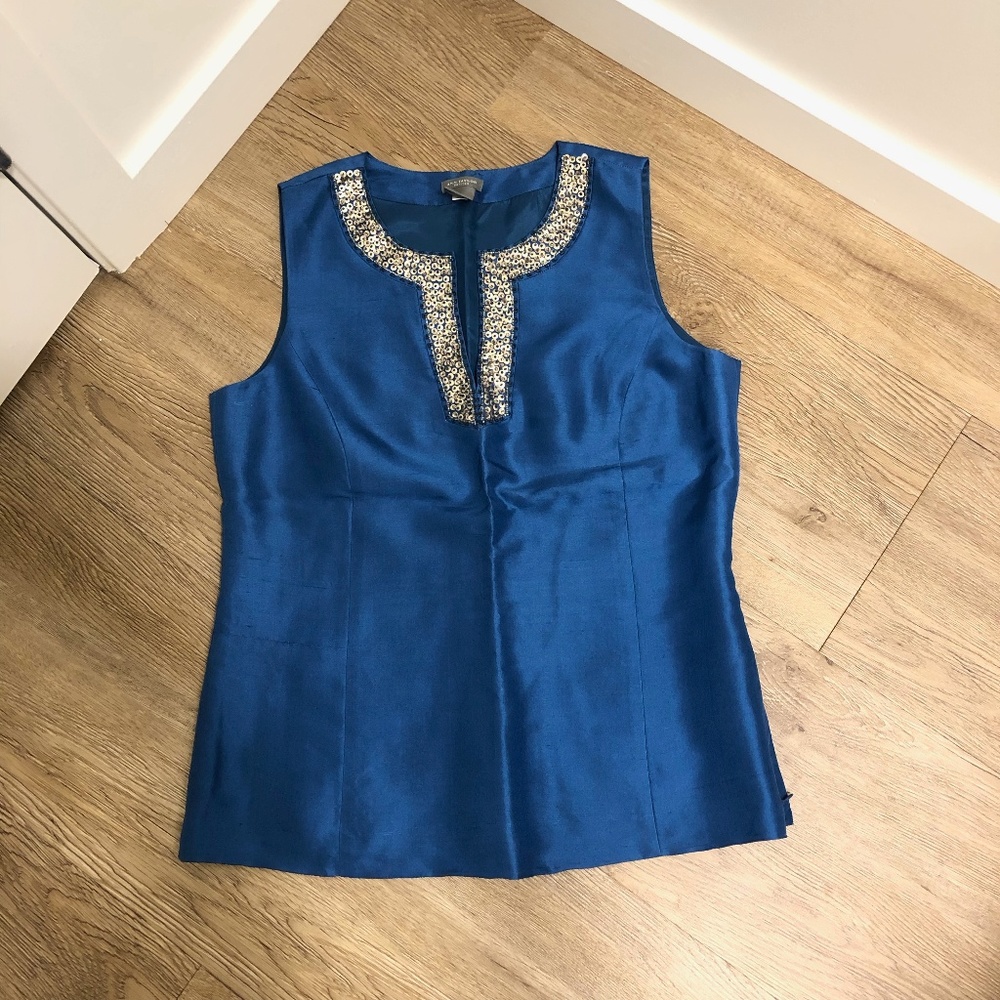 Fancy Blue Top with Sequin Trim